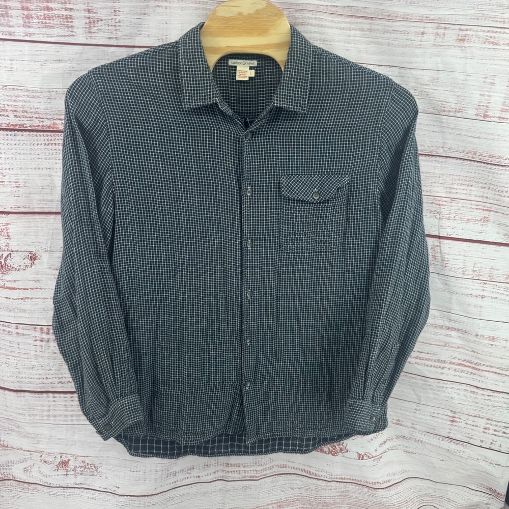 Carbon 2 Cobalt Shirt Mens Large Micro Check Plaid Cotton Button Down Casual